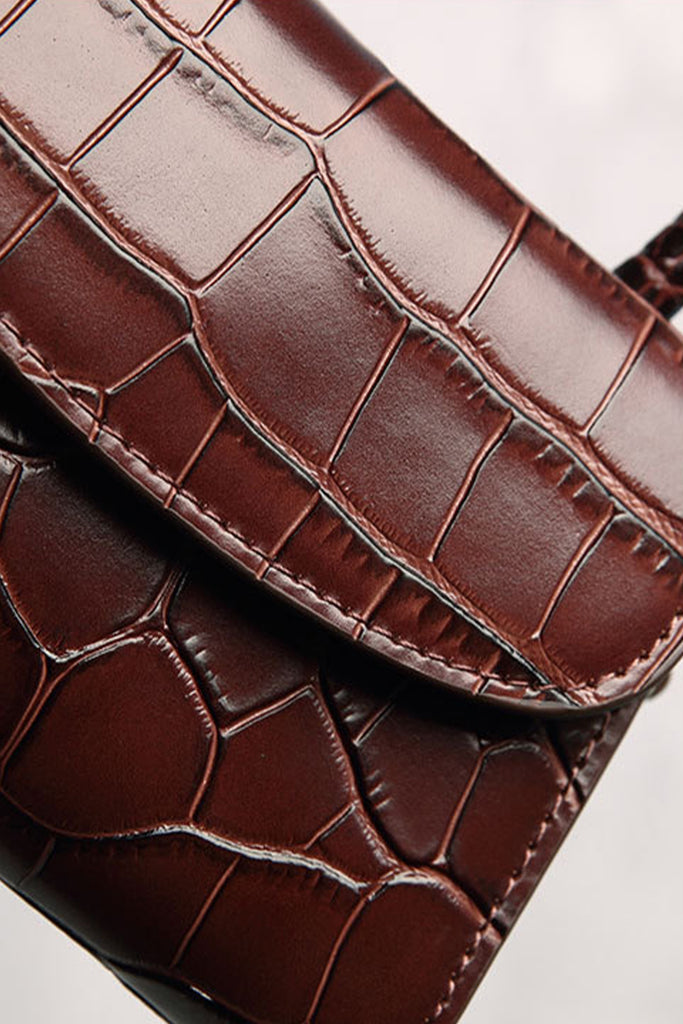 Box Crescent - Croc-Embossed Leather Burgundy