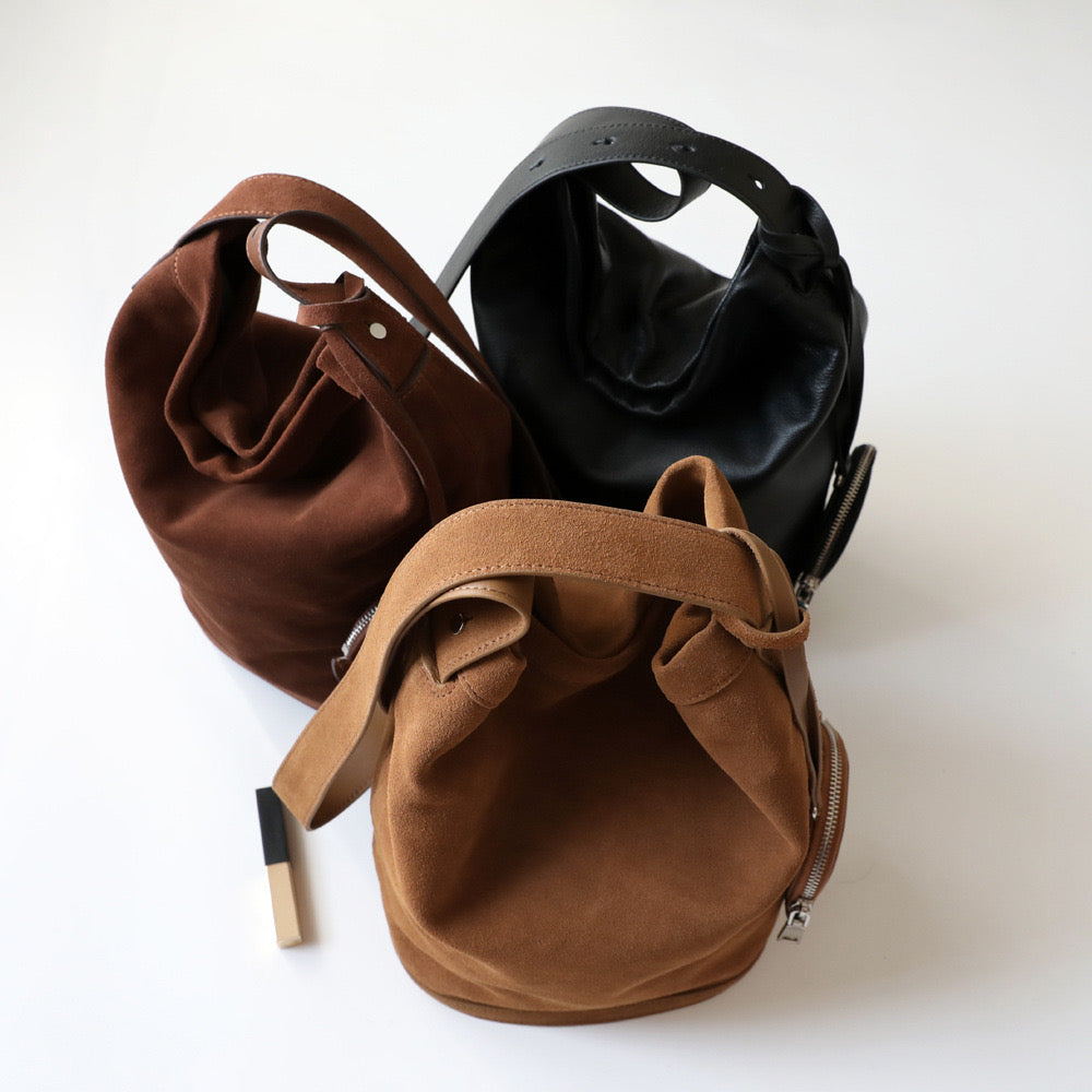 Suede Leather Top Handle Bucket Bag