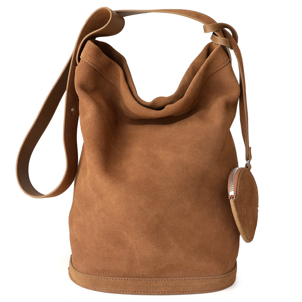 Suede Leather Top Handle Bucket Bag