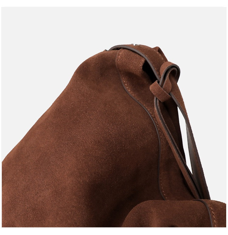 Suede Leather Top Handle Bucket Bag