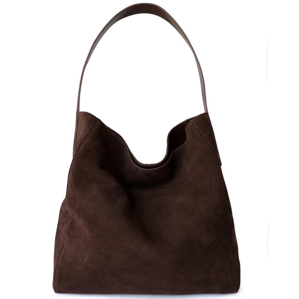 Suede Top Handle Bucket Bag