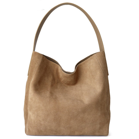 Suede Top Handle Bucket Bag