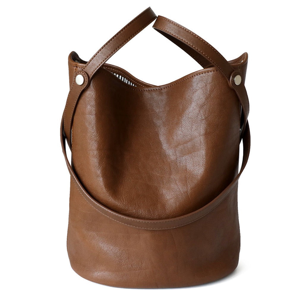 Wax Leather Minimal Bucket Bag Shoulder Bag