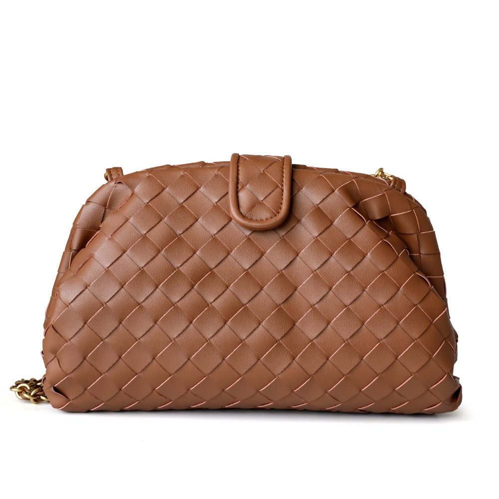 Woven Leather Clutch Shell Bag