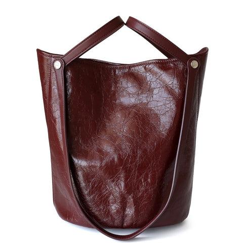 Wax Leather Minimal Bucket Bag Shoulder Bag