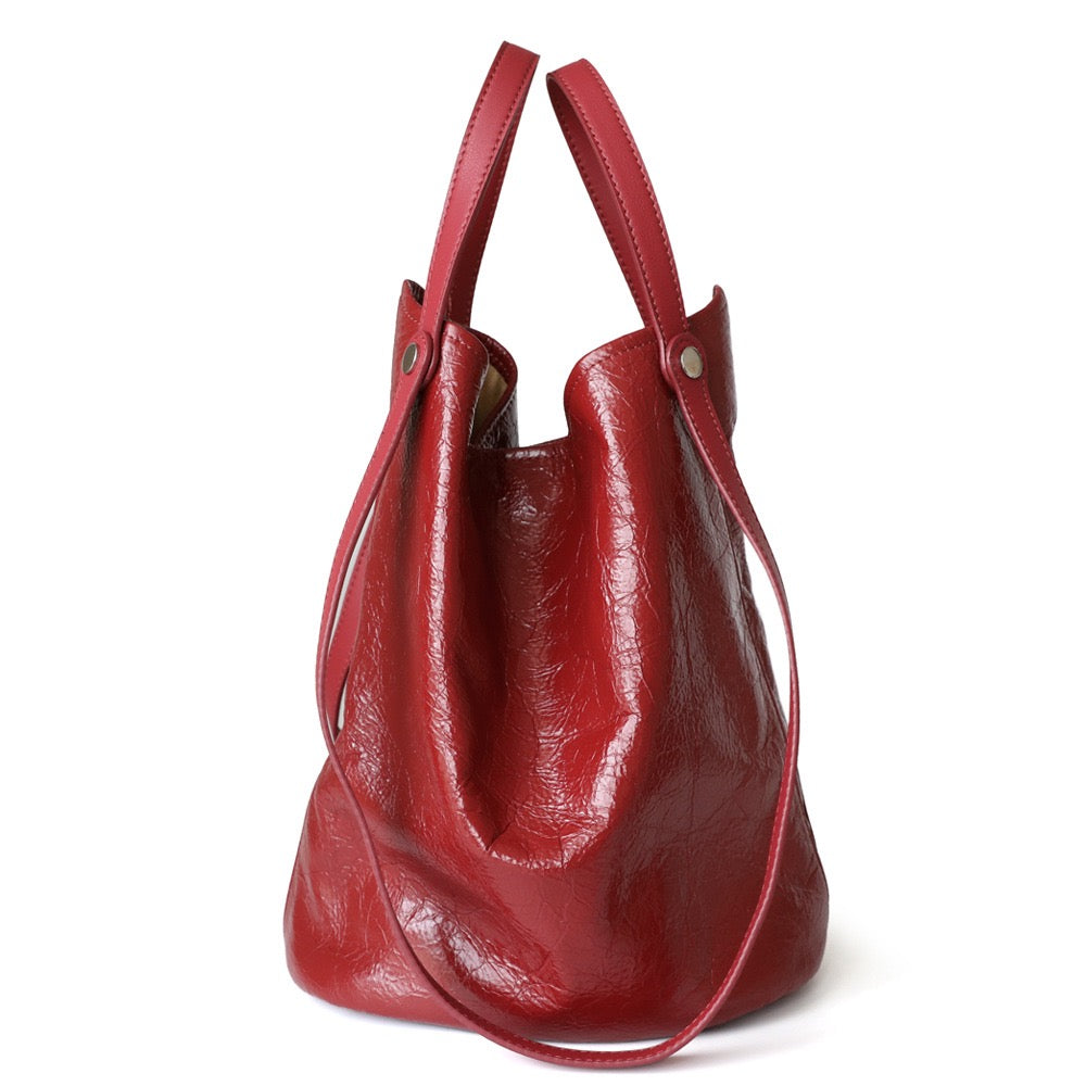 Wax Leather Minimal Bucket Bag Shoulder Bag