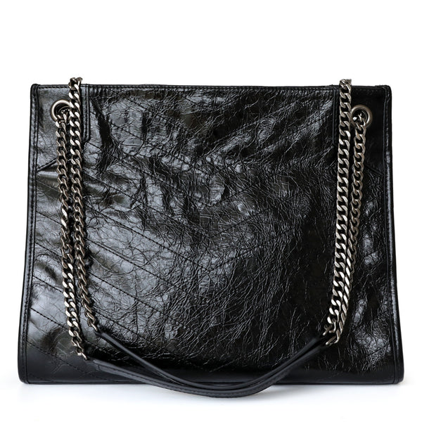 Wax Leather Quilted Shoulder Bag Tote Bag