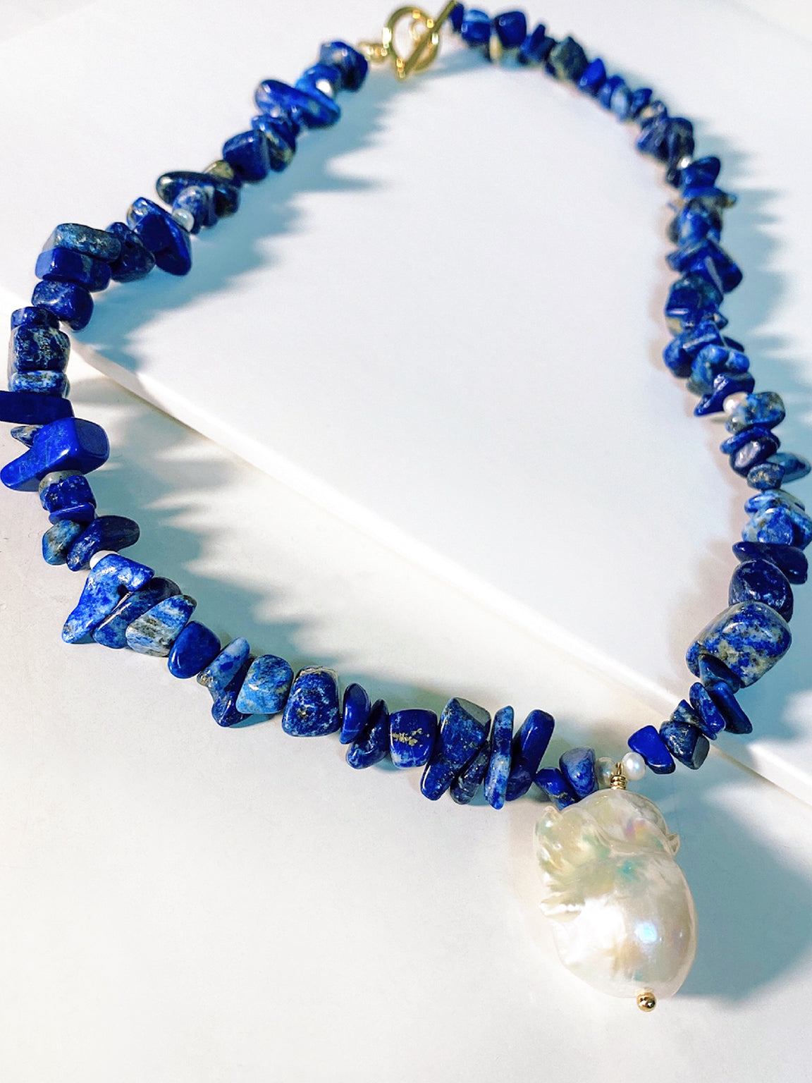 Natural Stone Lapis Lazuli Chocker Freshwater Baroque Pearl Drop