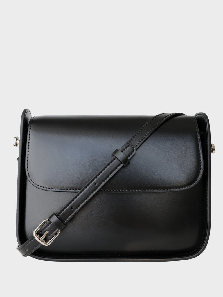 Leather Box Crossbody Messenger Bag in Black