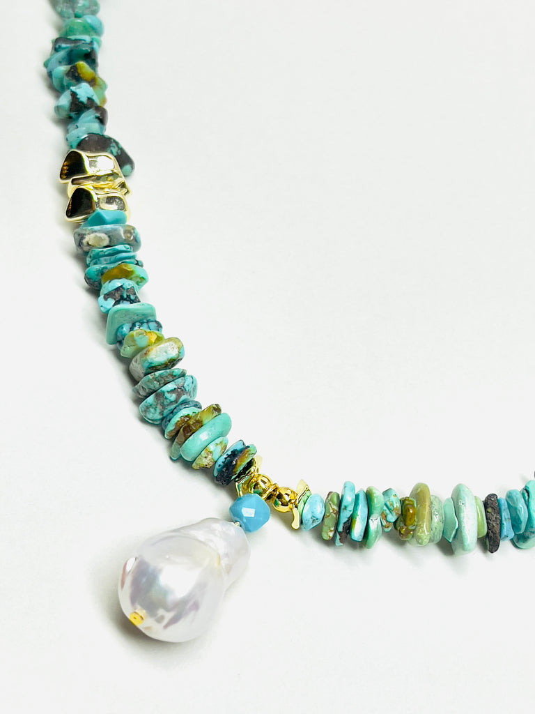 Natural Stone Turquoise Baroque Pearl Drops Necklace | SAWUBONA - POPBAE