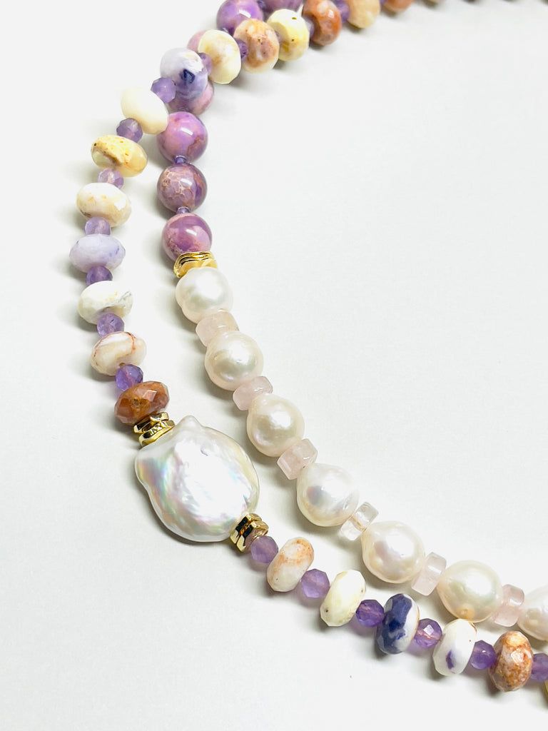 Natural Stone Purple Mica&Opal Baroque Pearl Necklace  | SAWUBONA - POPBAE