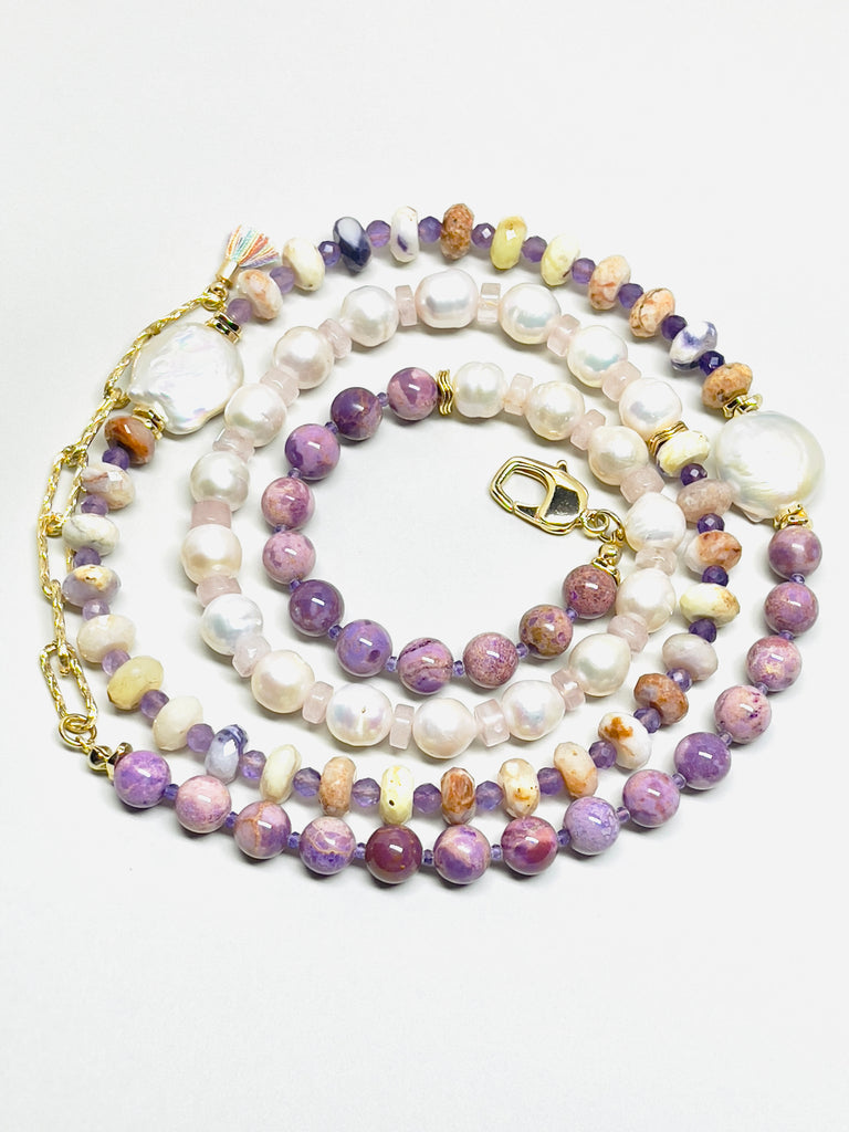 Natural Stone Purple Mica&Opal Baroque Pearl Necklace  | SAWUBONA - POPBAE