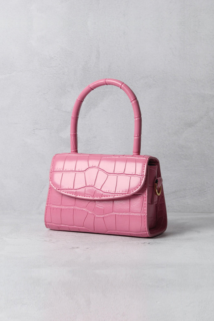 Women's Hourglass Small Handbag Crocodile Embossed in Pink