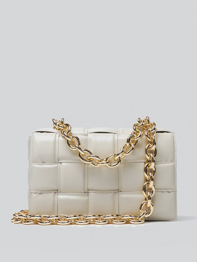 Honey Suede Handbag + Gold Double Chain Shoulder Strap Set